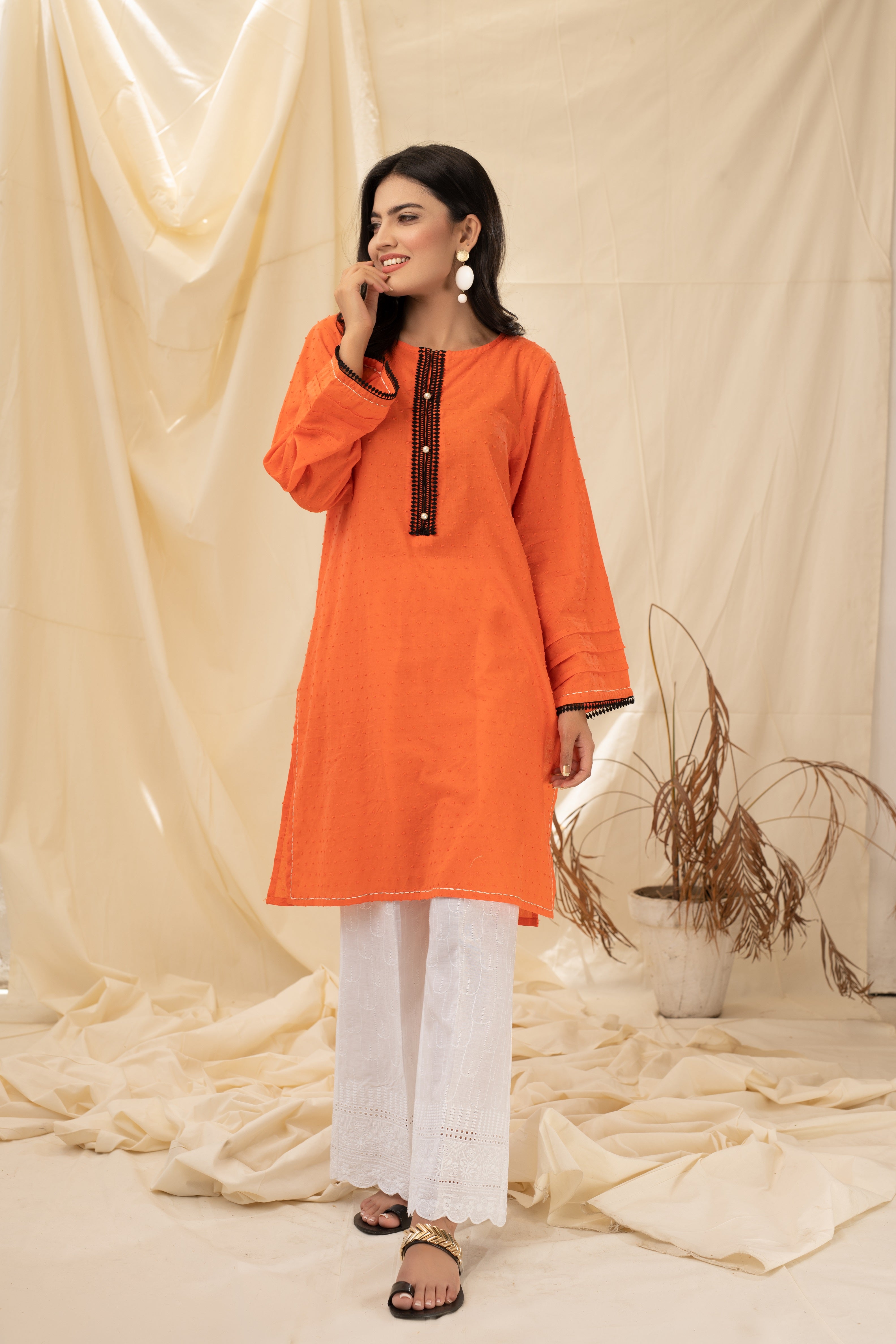 Full Sleeve Woolen Peach Striped Kurti-22WLK0702-18A – Lakshita